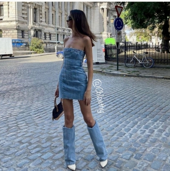 Zara Denim Mini Strapless Dress BlueSize S and L - Picture 3 of 16